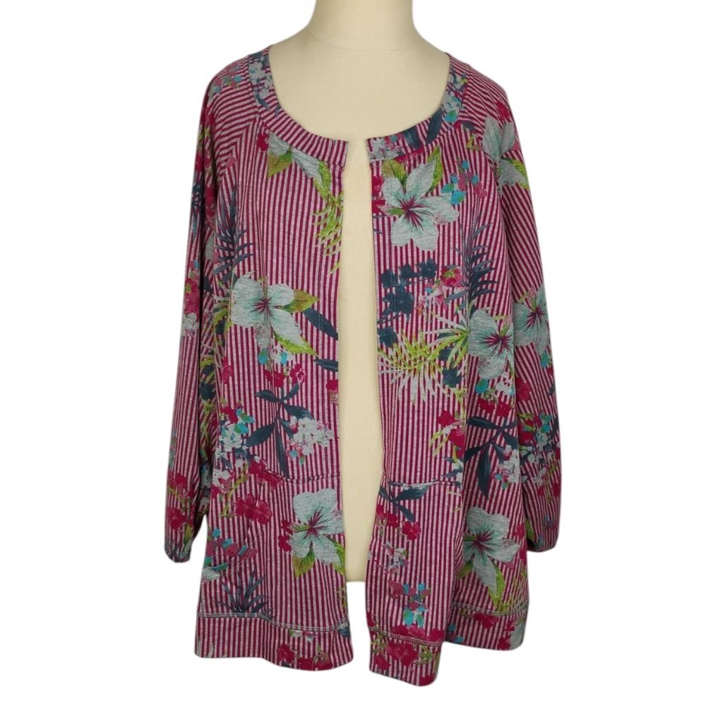 h.i.p. Pink Floral Striped Cardigan